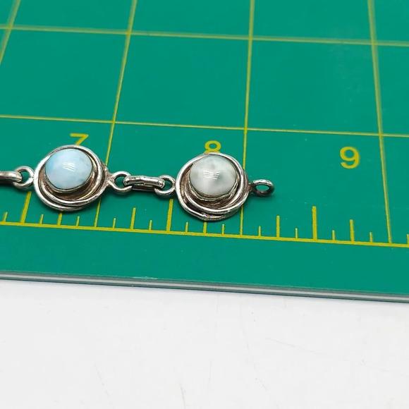 Sterling Silver Blue Larimar Stone Bracelet Toggle Clasp 8.25 in 19.56g - Picture 7 of 7